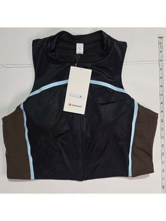 lululemon athletica Other - NWT Lululemon Satin Shine Full-Zip Tank Stripe Black XL Built-In Bra